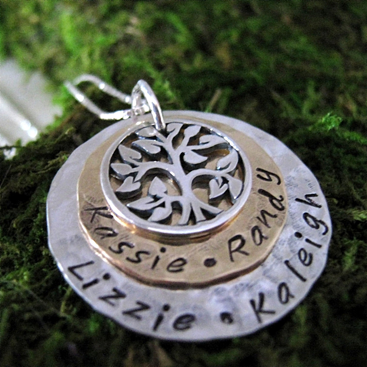 Family Necklace - Double Layer  Family Tree - hand stamped necklace -Mixed Metal mothers jewelry