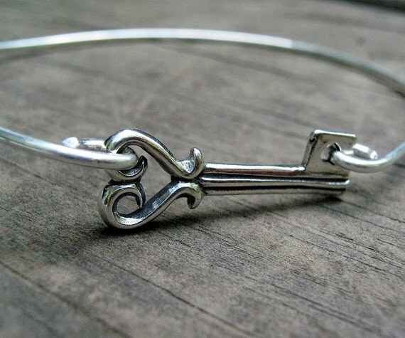 Silver Key Bracelet -  sterling silver bangle bracelet - Key Bangle Bracelet - Bridesmaid Bracelet