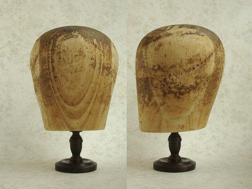 Scarce Antique MILLINERS VEIL BLOCK c. 1950s with Stand Hatters Crown Form Tool