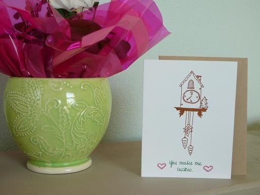 Valentine Card - Love Card - Gocco - You Make Me Cuckoo Clock from PaperMichelle