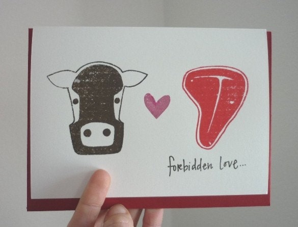 Valentine Card - Cow Love Card - Gocco - Forbidden Love from PaperMichelle - Vegetarian