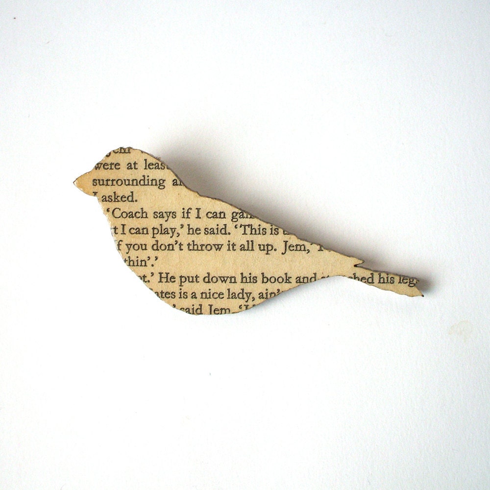 To Kill a Mockingbird - Finch brooch. Classic book brooches made with original pages.
