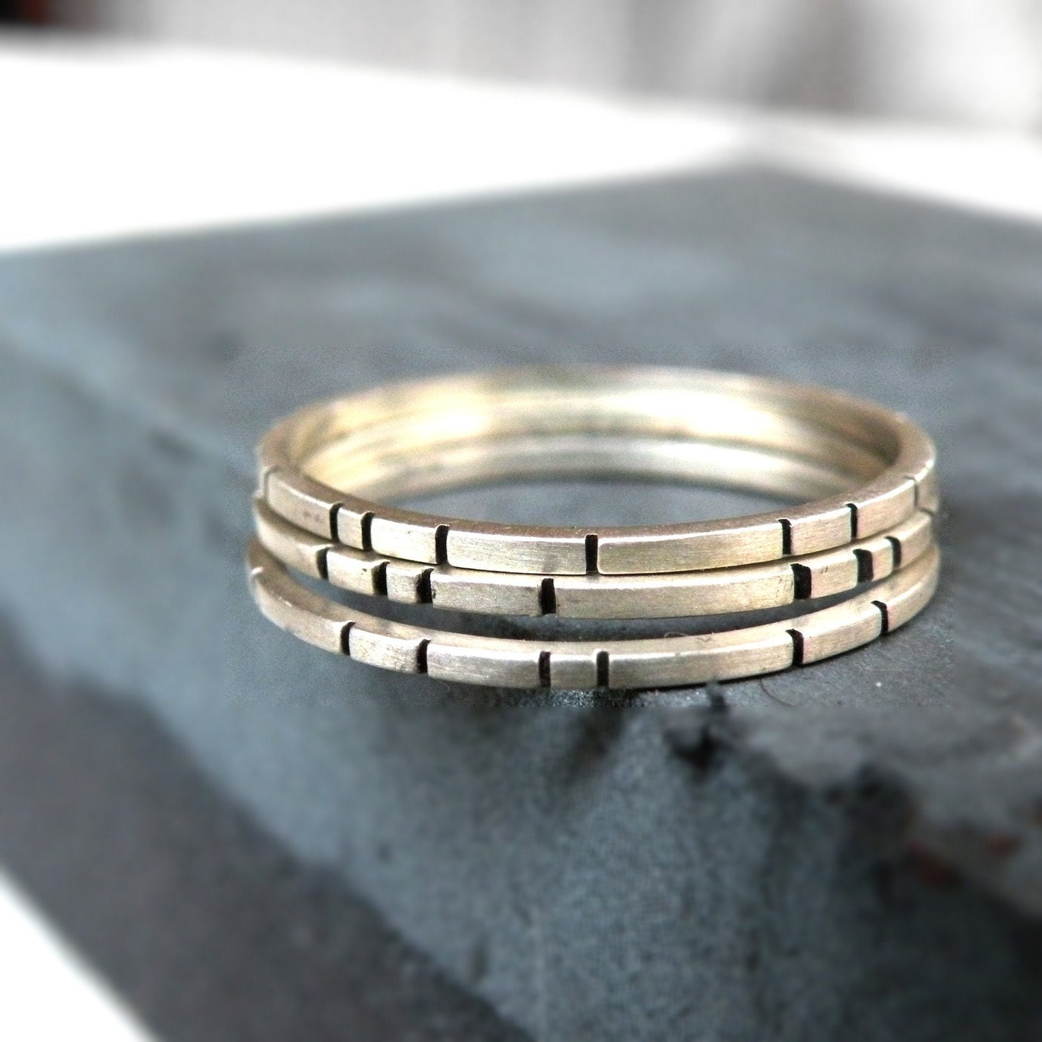 Three Bricks- Stackable Set of Rings-sterling silver