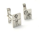 Your Child's Drawing on a Cuff Links- Personalized- Made to order- sterling silver