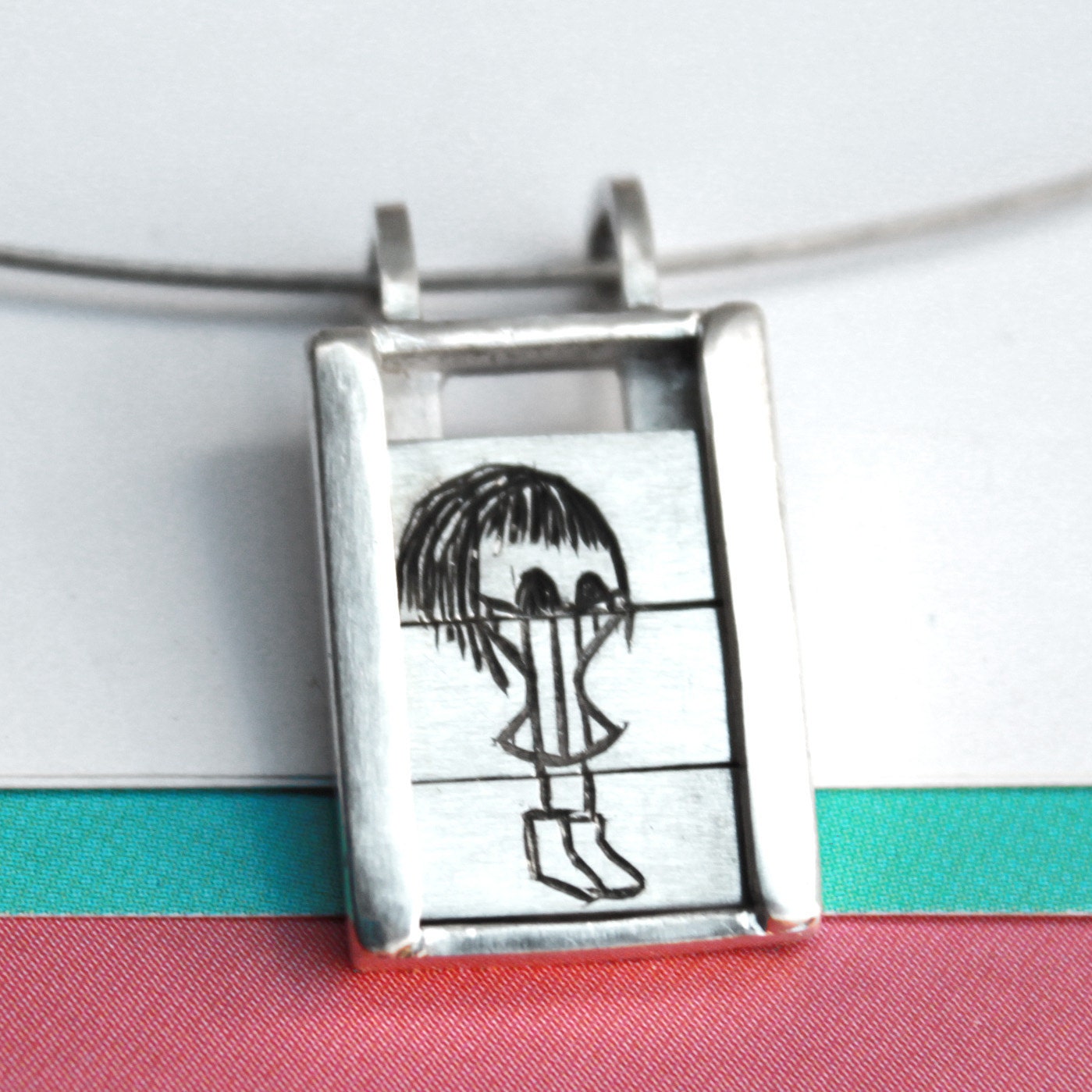 Muriel with her turtle neck t-shirt ...- Slider Pendant- sterling silver