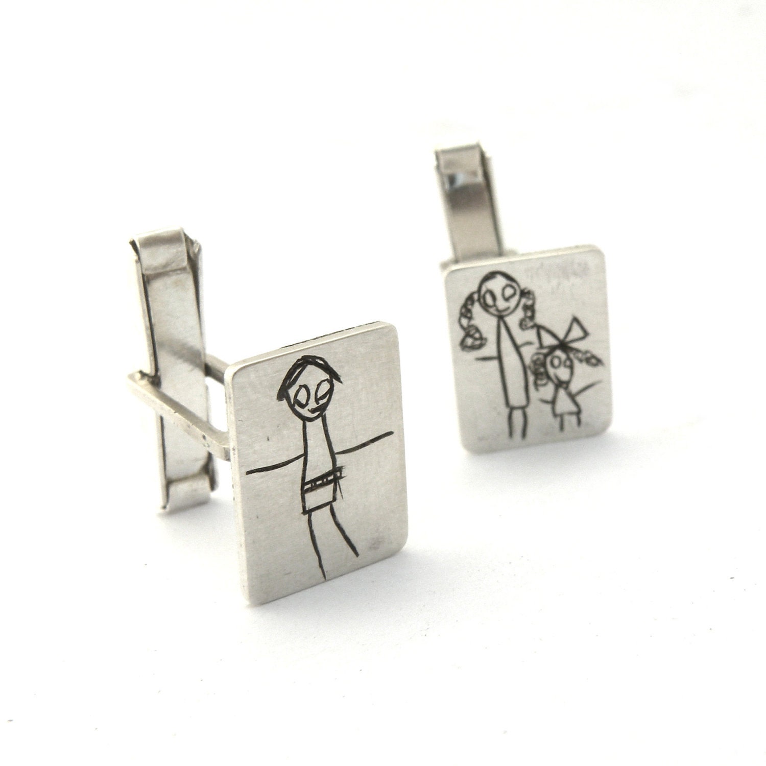 Your Child's Drawing on a Cuff Links- Personalized- Made to order- sterling silver