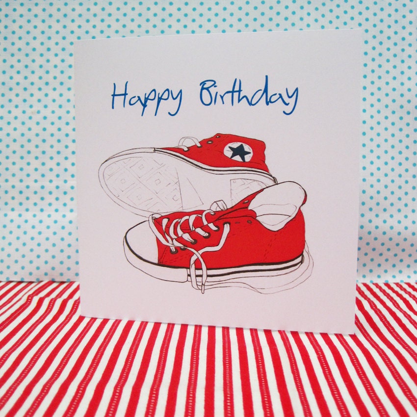 Converse Runners Happy Birthday Printed Card 5 x5"