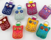 Wholesale Lot of 8 Eco Felt Owl Keychains Embroidery Cute Felt Party Favors