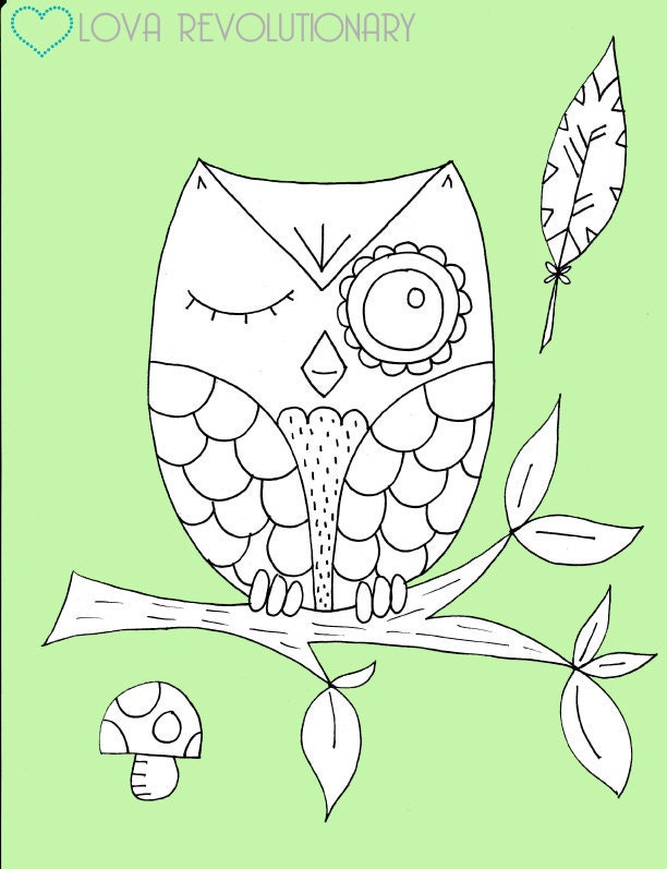 PDF Pattern Owl Winking Cute Branch Tree Hand Embroidery Hand Sewing