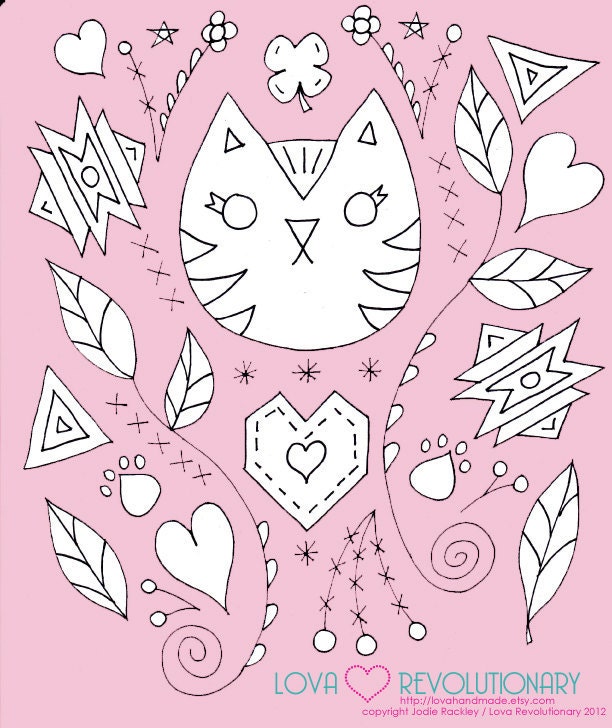 PDF Kitty Cat Tribal Western Navajo Hand Embroidery Design Sheet Cute