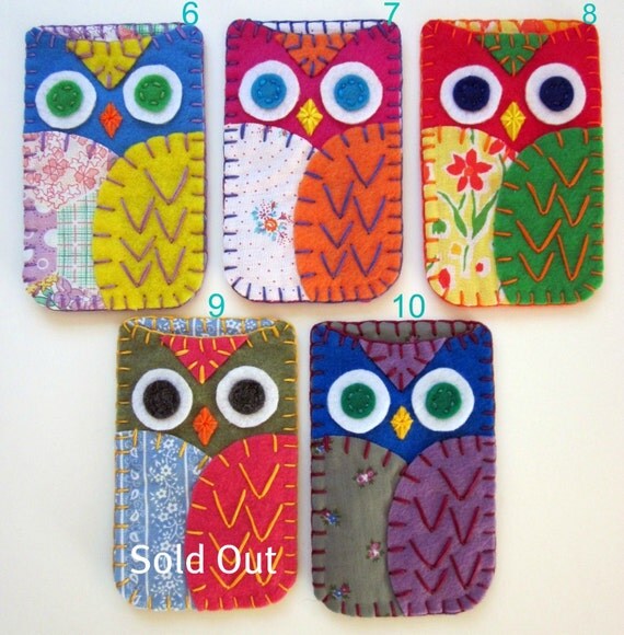 Your Choice Felt Owl Iphone 5 Samsung Case Cozy  MADE TO ORDER
