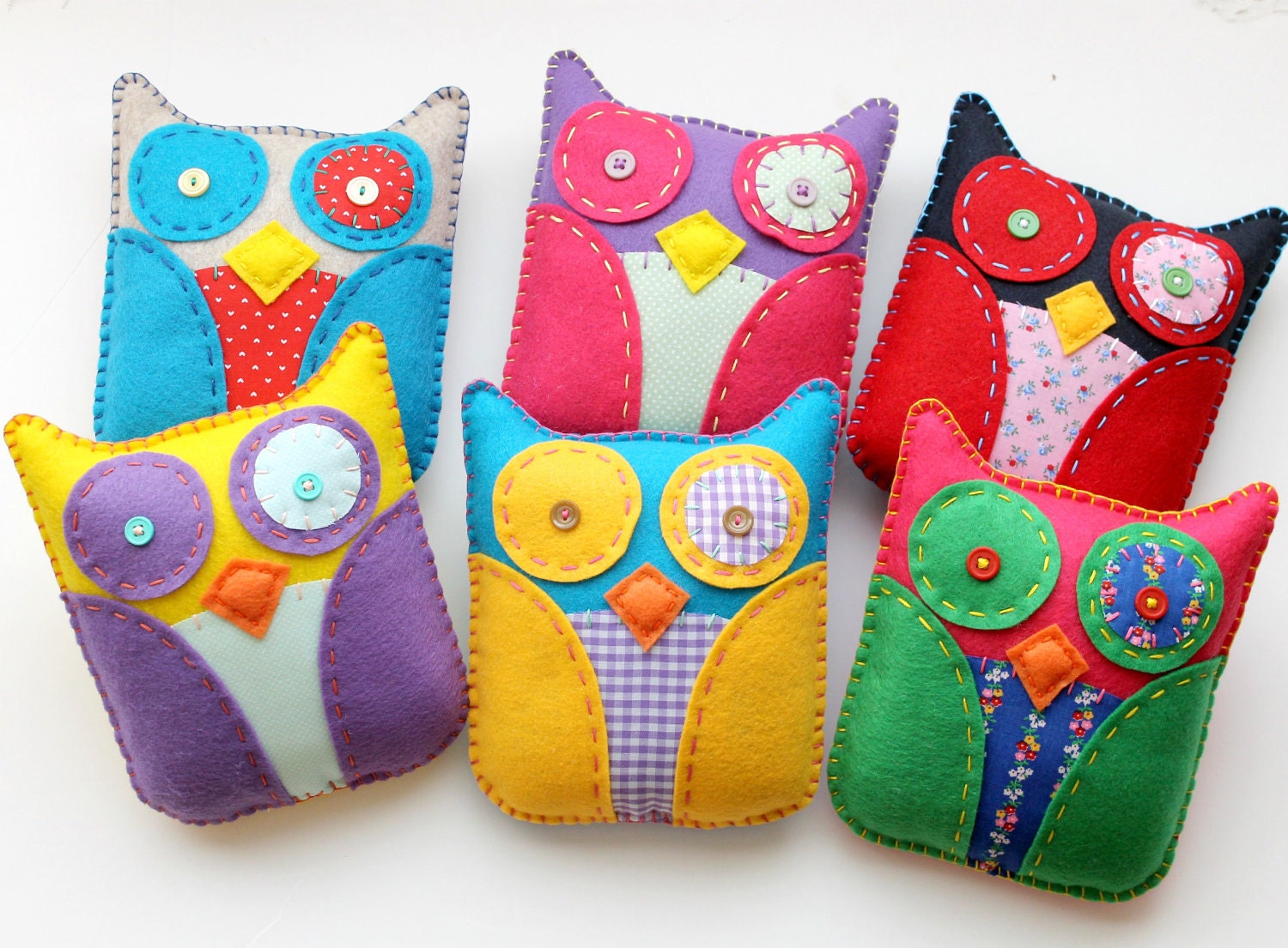 Wholesale Lot of 6 Felt Owl Plush Toys Softies Stuffed Animal Woodland Party Favors