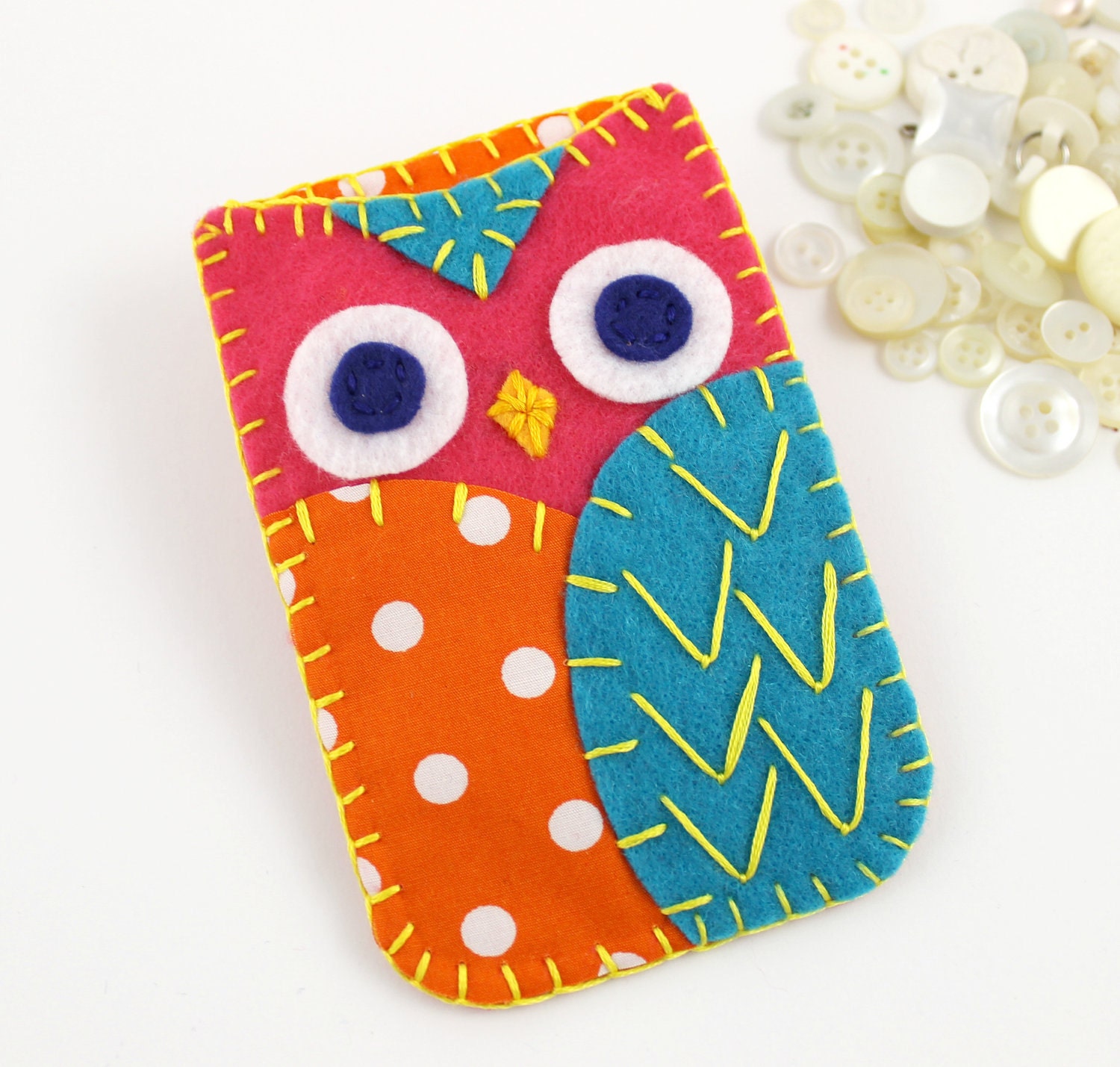 Felt Owl iPhone Samsung Blackberry Case Cozy Orange Pink Teal