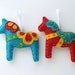 Dala Horse Felt Ornaments Plush Set of 2 Teal Red Christmas Swedish Cute Ornament