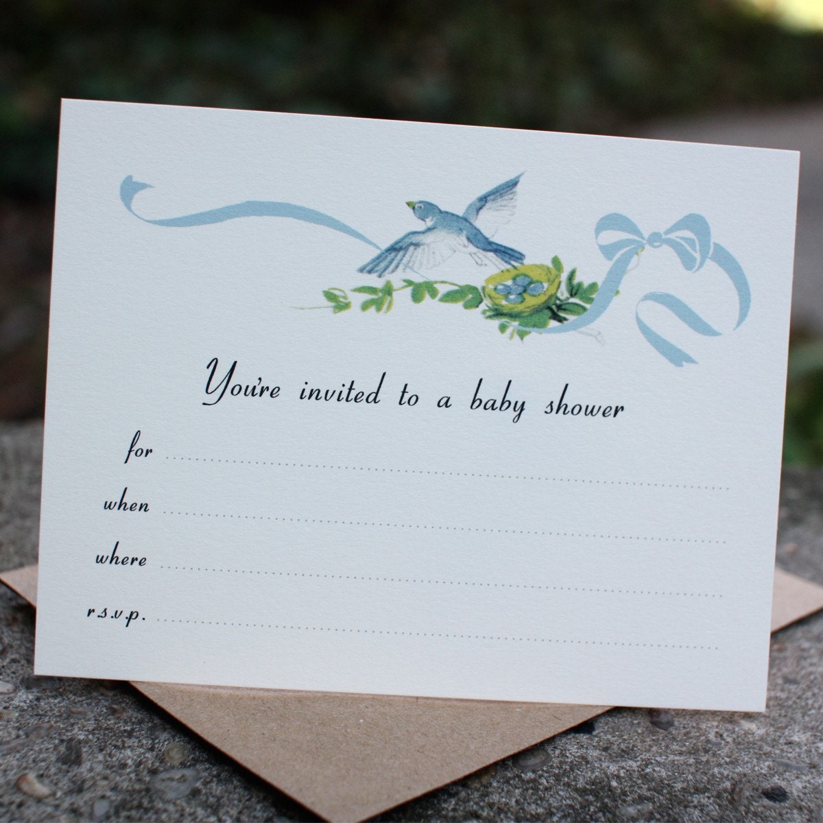 Vintage bird and nest-Baby shower invitation (set of 10)