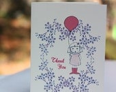 Little girl with Balloon- Personalized Thank you Card (set of 10)