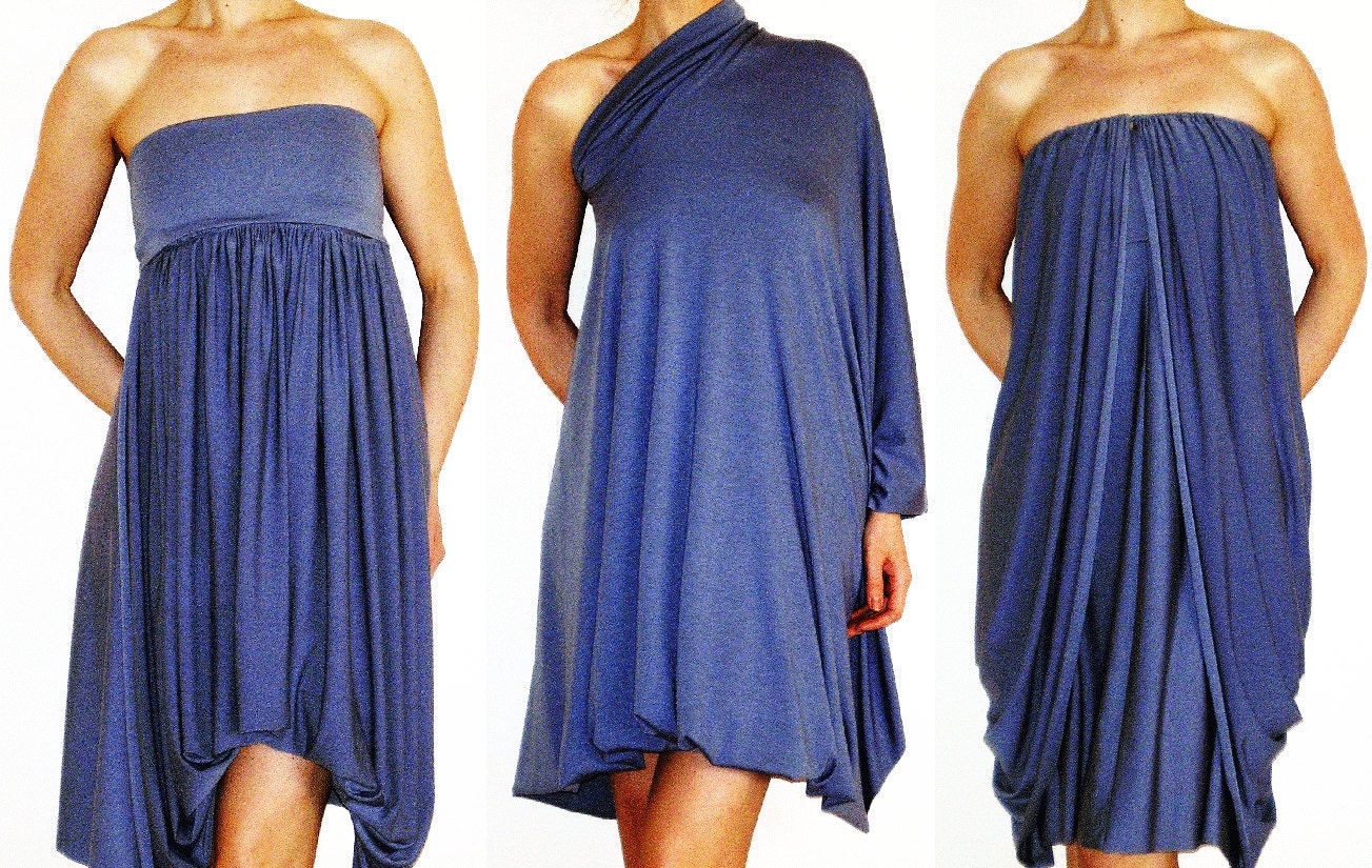Convertible Wrap Infinity Multi - way dress or Tunic in Bluish-grey jersey - more than 18 ways to wear, No.1