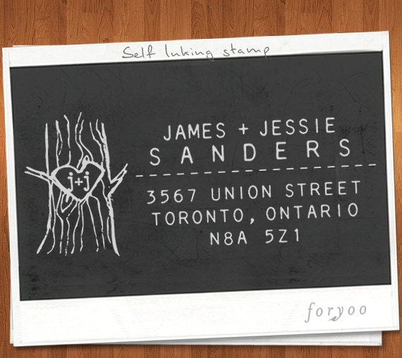 Custom Rubber Address Stamp Self Inking - organic lines tree - wedding personal housewarming gift - 1217