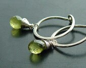 Silver Hoop Earrings Peridot Earrings Sterling Silver Hoops, Key Lime spring fashion birthstone jewelry