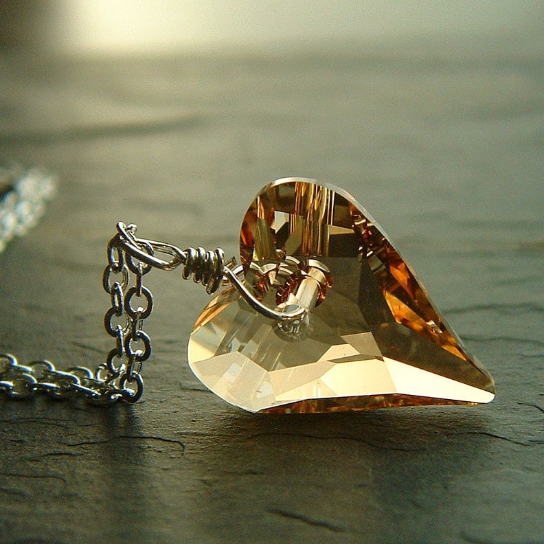 Valentine Heart Necklace Sterling Silver Wire Wrapped Honey Gold Heart Valentine Jewelry, Be Mine