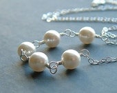 Pearl Necklace White Freshwater Pearl Strand Necklace Sterling Silver Pendant Wire Wrap