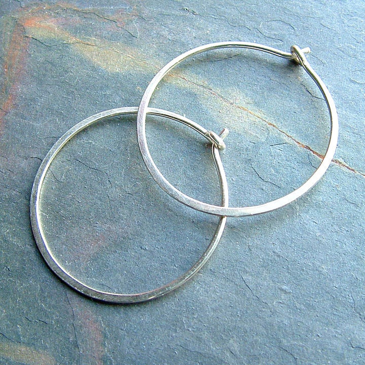 Hammered Silver Hoop Earrings Simple Sterling Silver Medium Hoops, minimalist jewelry spring fashion