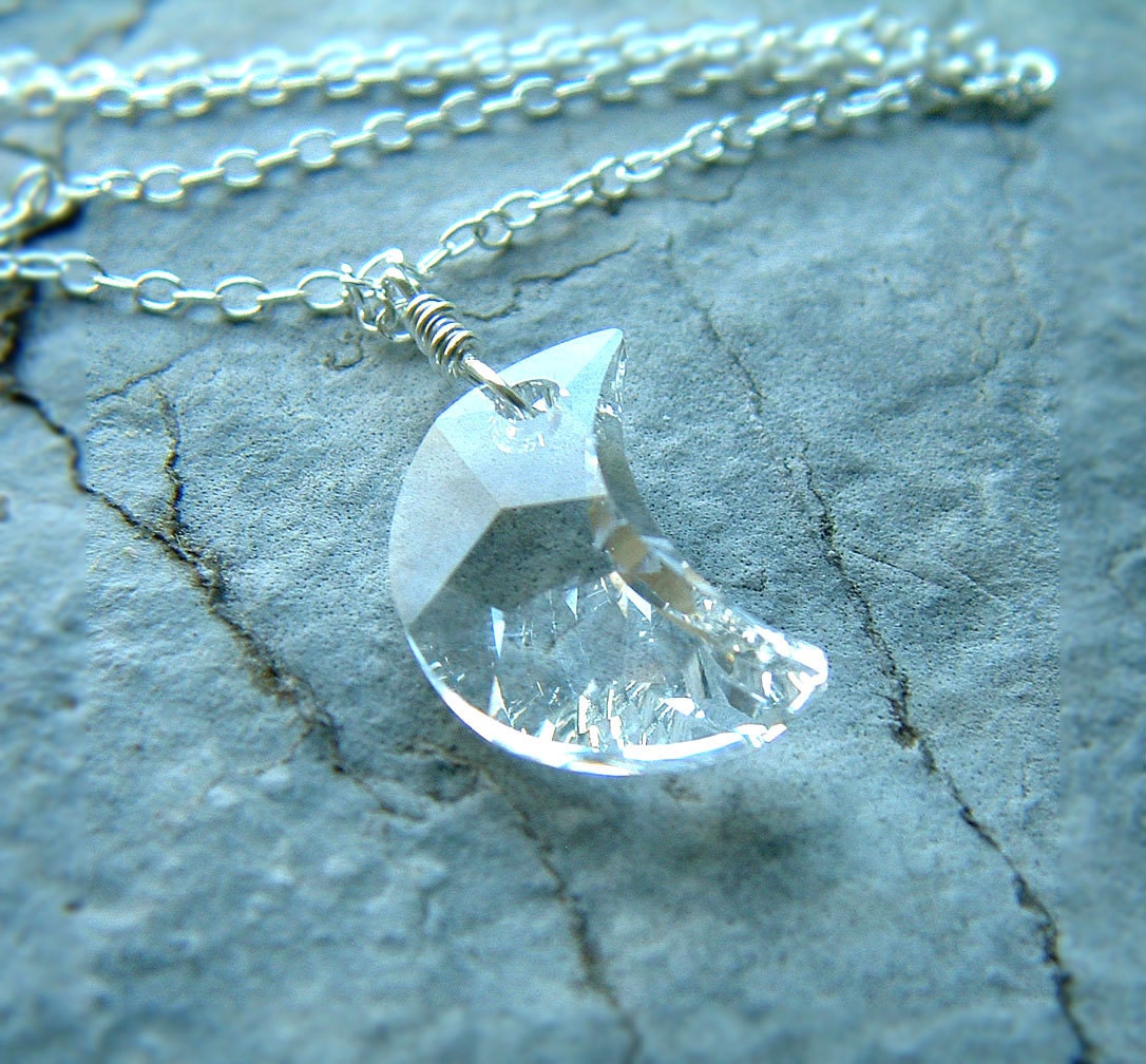 Crescent Moon Necklace Clear Crystal Sterling Silver Pendant moon jewelry spring fashion
