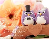 Owls with wood bridge Wedding Cake Topper