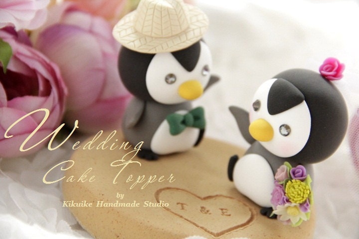 LOVE ANGELS Wedding Cake Topper-love penguins with base