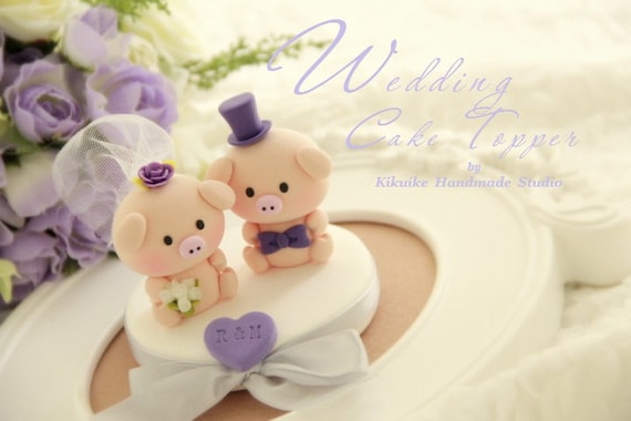 love Piggy and Piglet bride and groom wedding cake topper