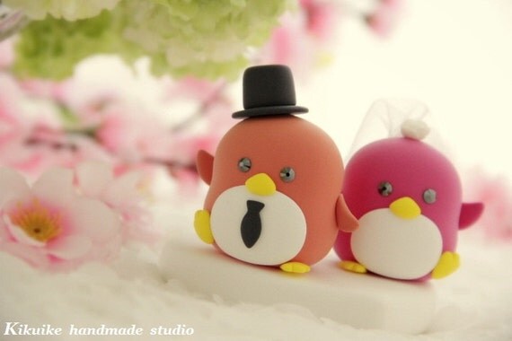 LOVE ANGELS Wedding Cake Topper-love Penguins with sweet heart