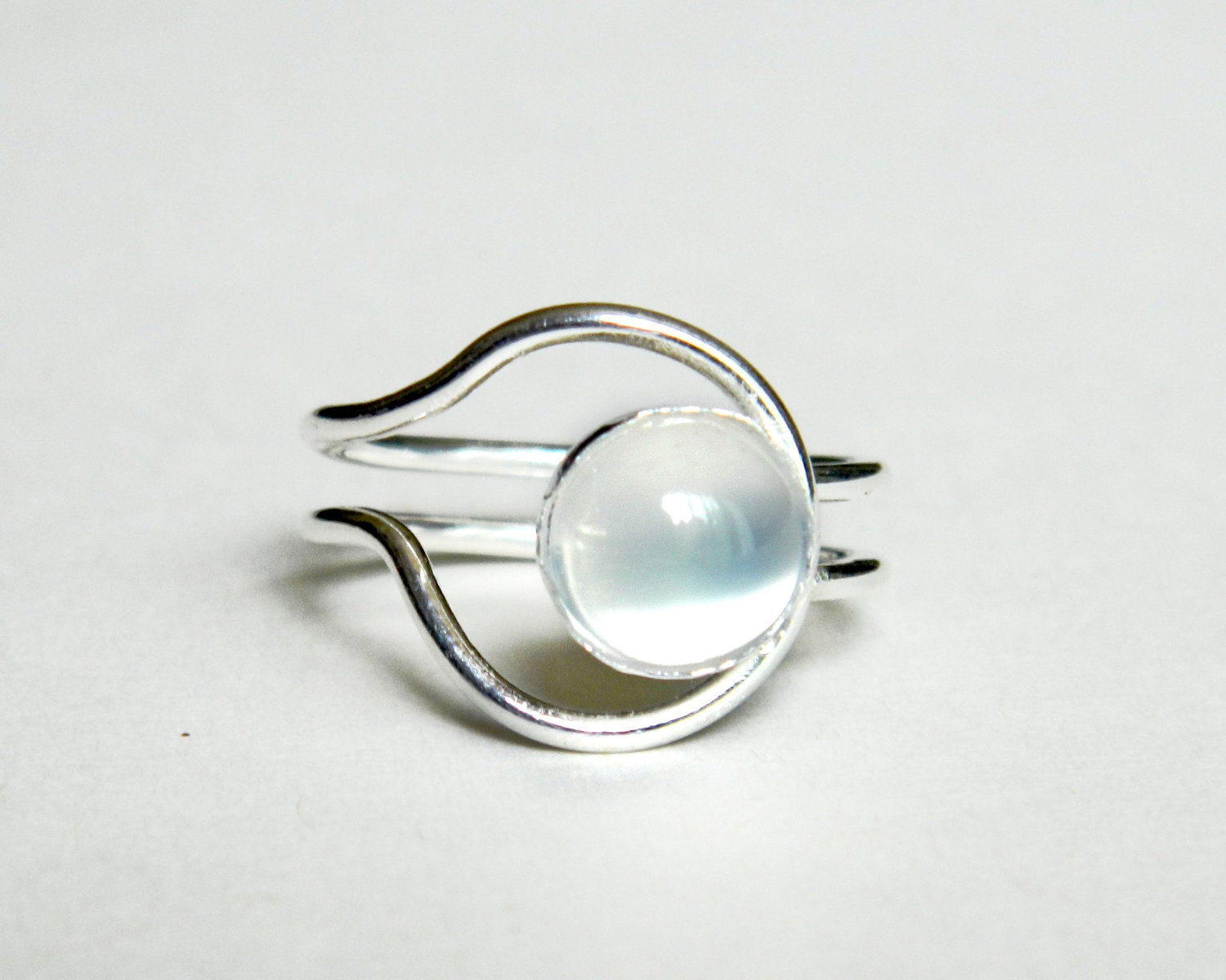 moonstone ring geometric sterling silver ring moon stone modern statement  ring eclipse