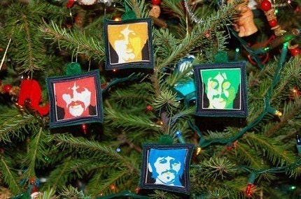 Set of 4 Christmas Ornaments Made with the Beatles Fabric