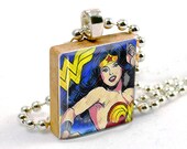 Scrabble Necklace Charm : WONDER WOMAN, Scrabble Tile Jewelry, Scrabble Pendant Game Tile