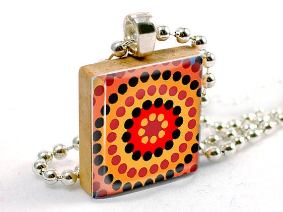 Scrabble Tile Pendant - Aboriginal Art (AAP002) - Scrabble Tile Pendant Charm Necklace