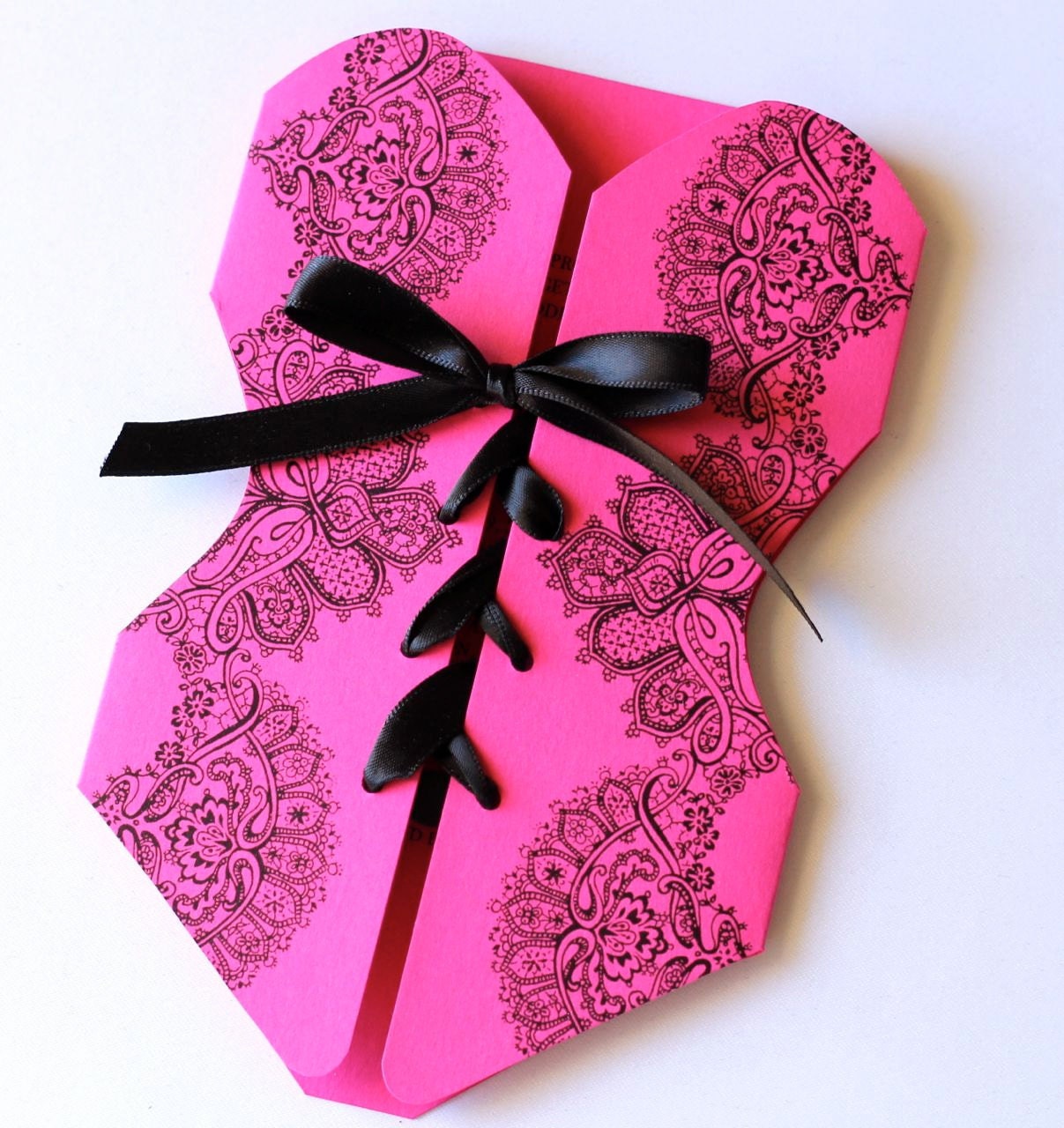 Lingerie Corset Bachelorette Party Invitations - Hot Pink and Black - 25 Count