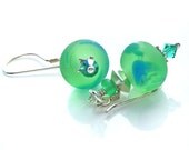 Green Beaded Earrings, Lampwork Glass & Sterling Silver Earrings, Lampwork Bead Earrings, Pale Green, Blue