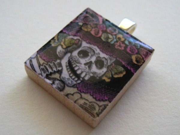 Dia de los Muertos - Day of the Dead La Catrina Skull - Scrabble Tile Pendant