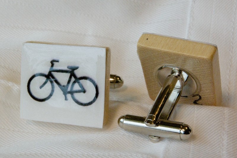 Bicycle Cuff Links - Upcycled Scrabble Tiles