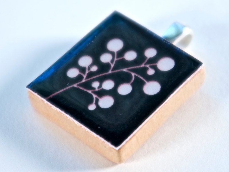 Mod Twig on Black - Scrabble Tile Pendant