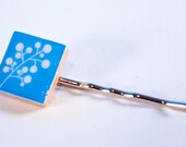 Bobby Hair Pin - Mod Twig on Blue - Upcycled Scrabble Tile