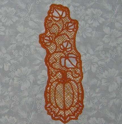 Lace machine embroidered Pumpkin Bookmark, Orange