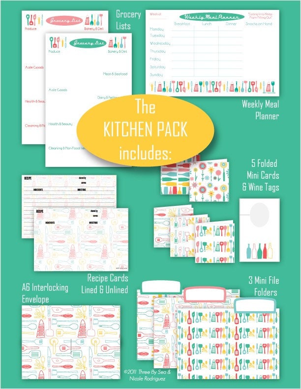 Kitchen Pack-EDITABLE Printables in Retro 'Kitschy Utensil' and 'Wine Bouquet'