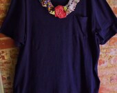 Plus Size, Navy and Red, Vintage Crochet,  Tunic, Mini Dress, 2X, Upstyled