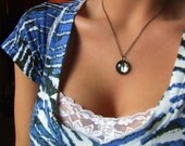 Smokey Reflections- Vintage glass grey round cab necklace, gray moon necklace, unique jewelry, mirror like, simple modern necklace