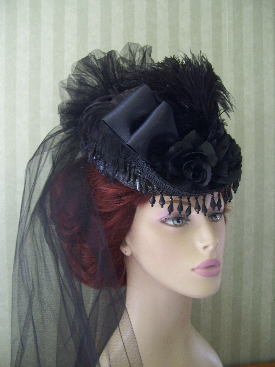 Victorian Ladies-Civil War-Derby-Lolita-Neo Victorian-Steampunk-Black-Hat