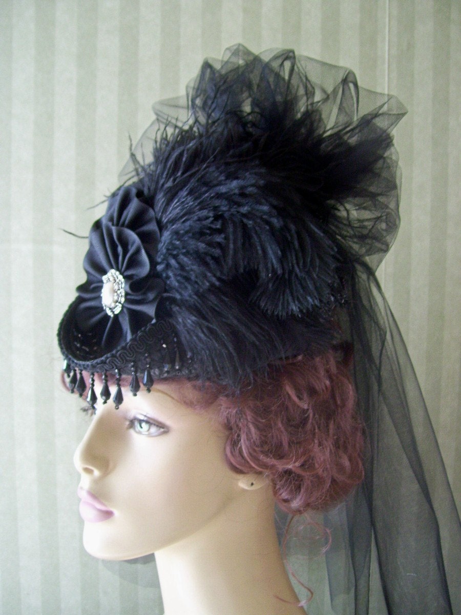 Mini Riding Hat Steampunk Hat Mini Top Hat SAS -Lolita Civil War Derby Lolita Coque Feathers Ribbon-Halloween-Victorian Hat-Black-Hat