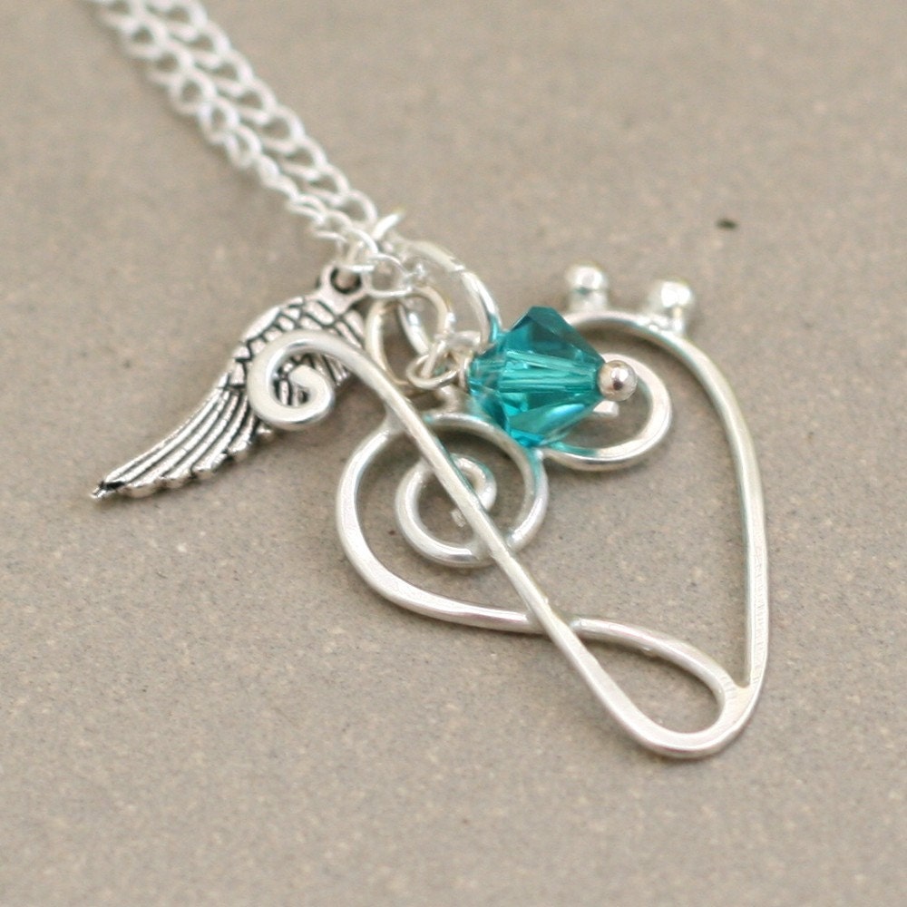 MINI Love of Music NECKLACE. treble clef meets bass clef heart. music necklace with birthstone. sterling silver. treble clef bass clef.