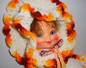 Vintage Crochet Doll Face Pot Holder, Orange  (357-12)