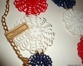 Vintage Red, White and Blue Belt, Retro, Mod, Plastic Disc  (265-10)